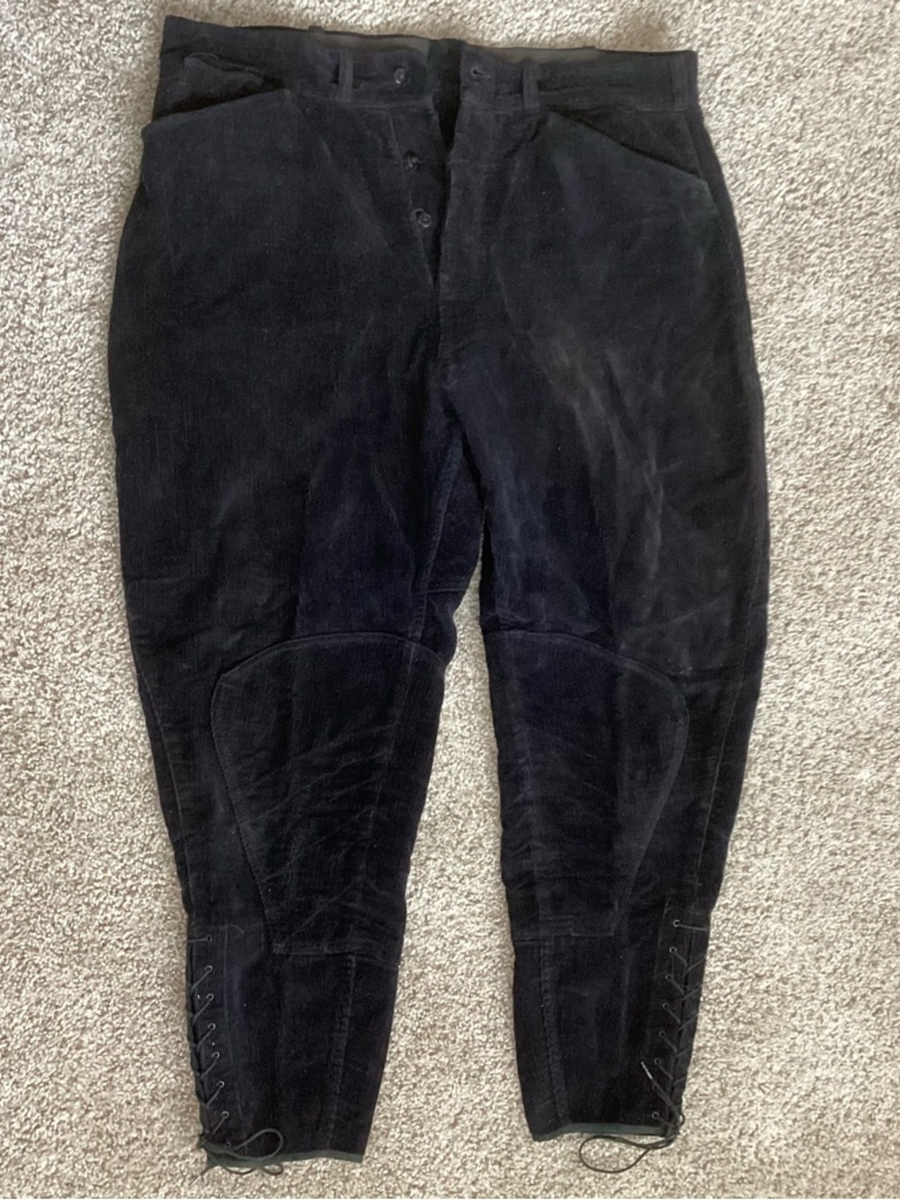 Vtg Corduroy Riding Pants Lace-Up Ankles Double Seat Boat Sail Pocketing 36x27